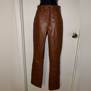 Abercrombie & Fitch High Rise Faux Leather Pants | Size 25 | Cognac